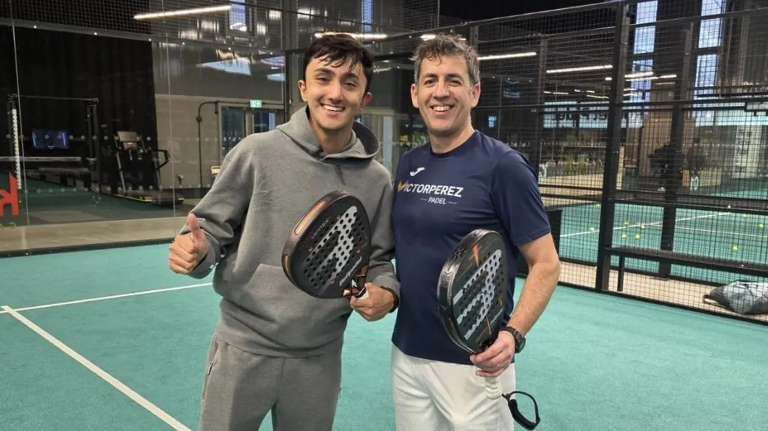 Padel coach Victor Perez with Nikhil Mohindra, Great Britain padel player developed through the Player Pathway